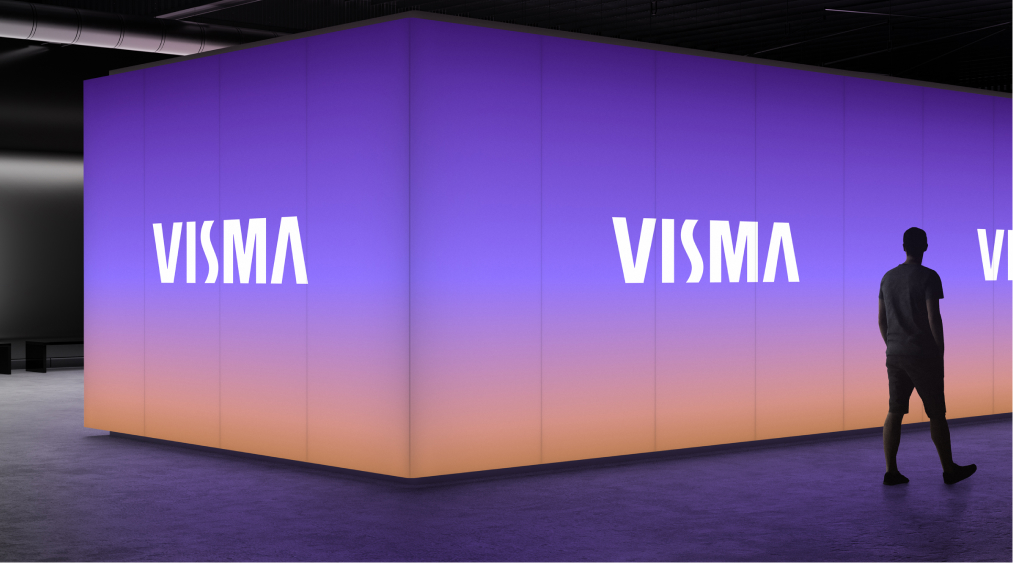 Visma logo projected on purple cubes