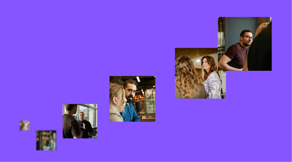 Photo collage on purple background