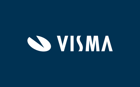 Visma logo monochrome white on dark blue background